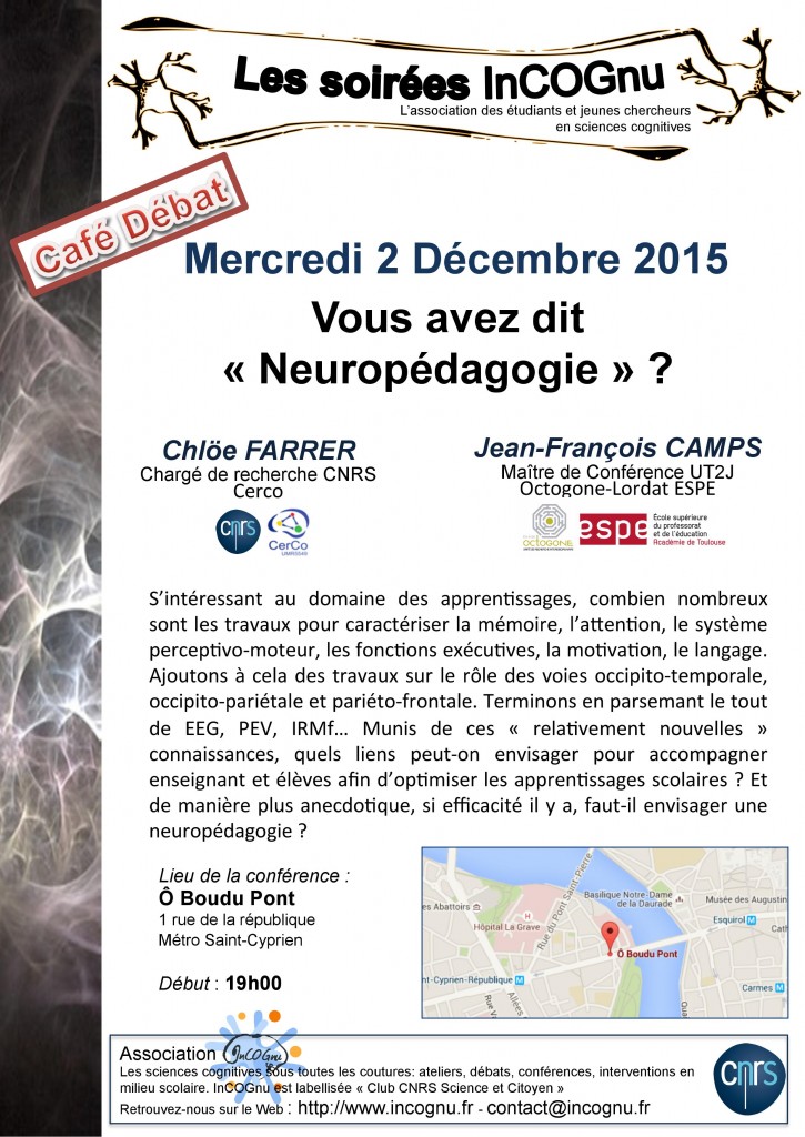 Affiche conférence Neuropédagogie. 2 décembre 2015